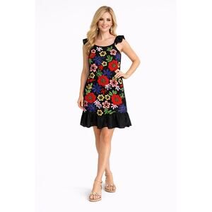 Andre by Unit Black with Floral Embroidery Dress - Size L